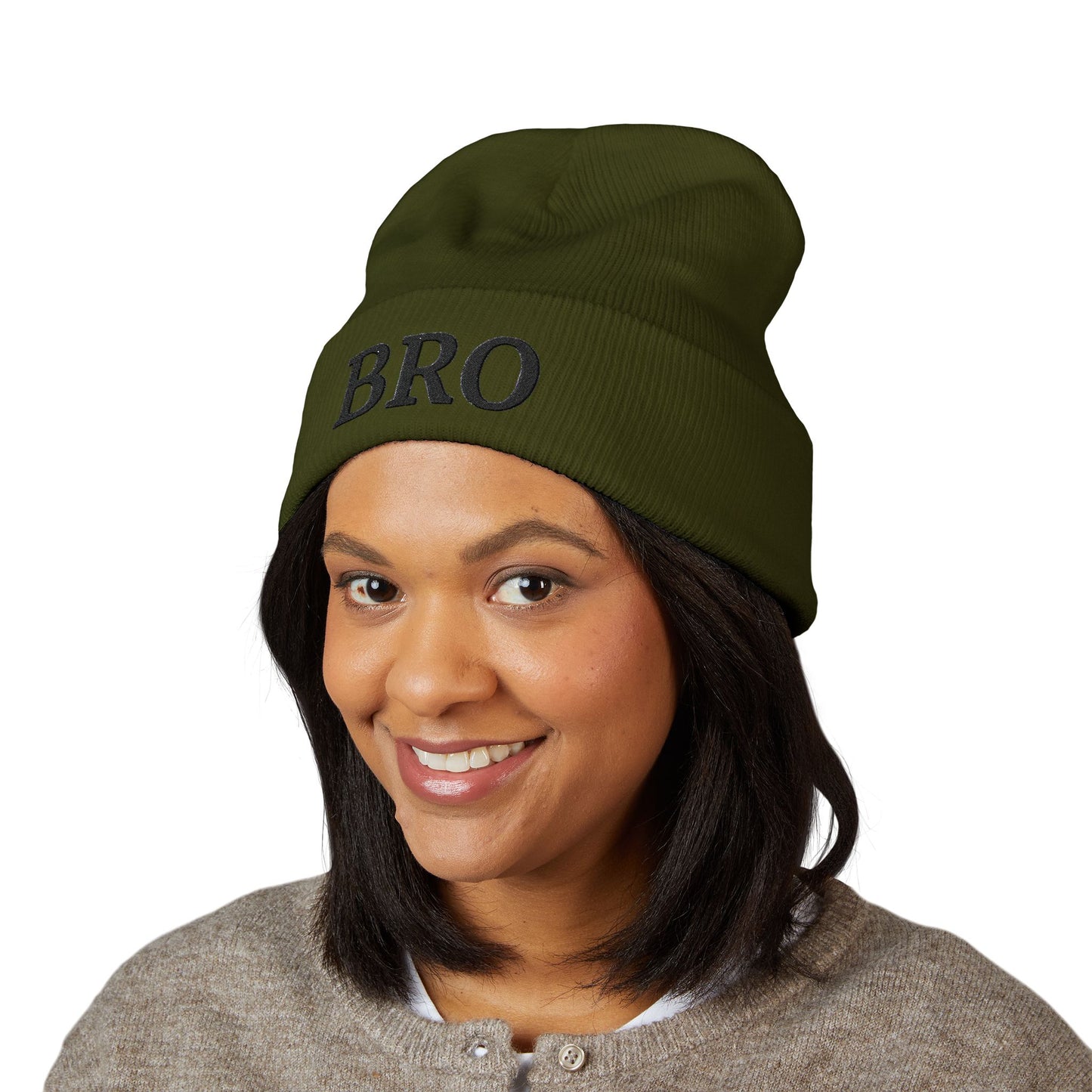 Black-Logo-Embroidered BRO Beanie